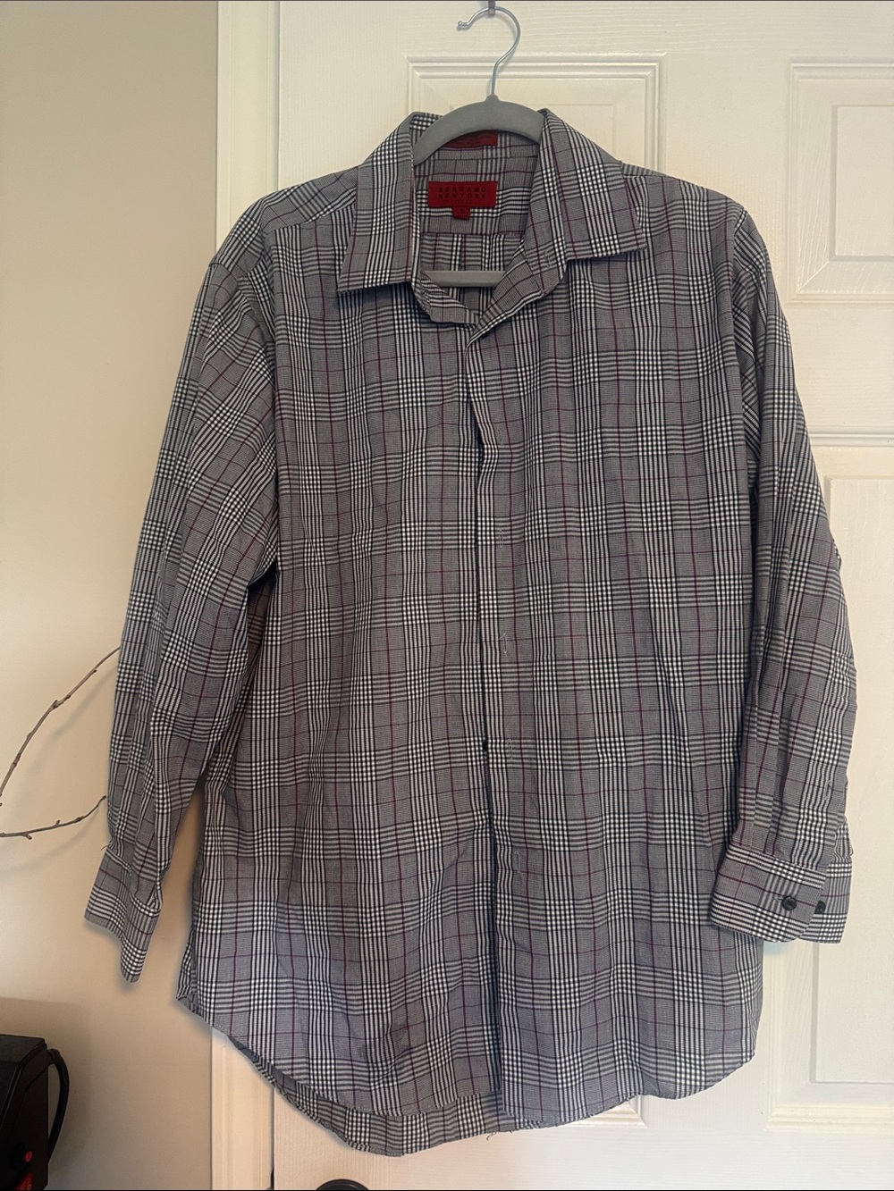 Men's Gray Plaid Long-Sleeve Dress Shirt